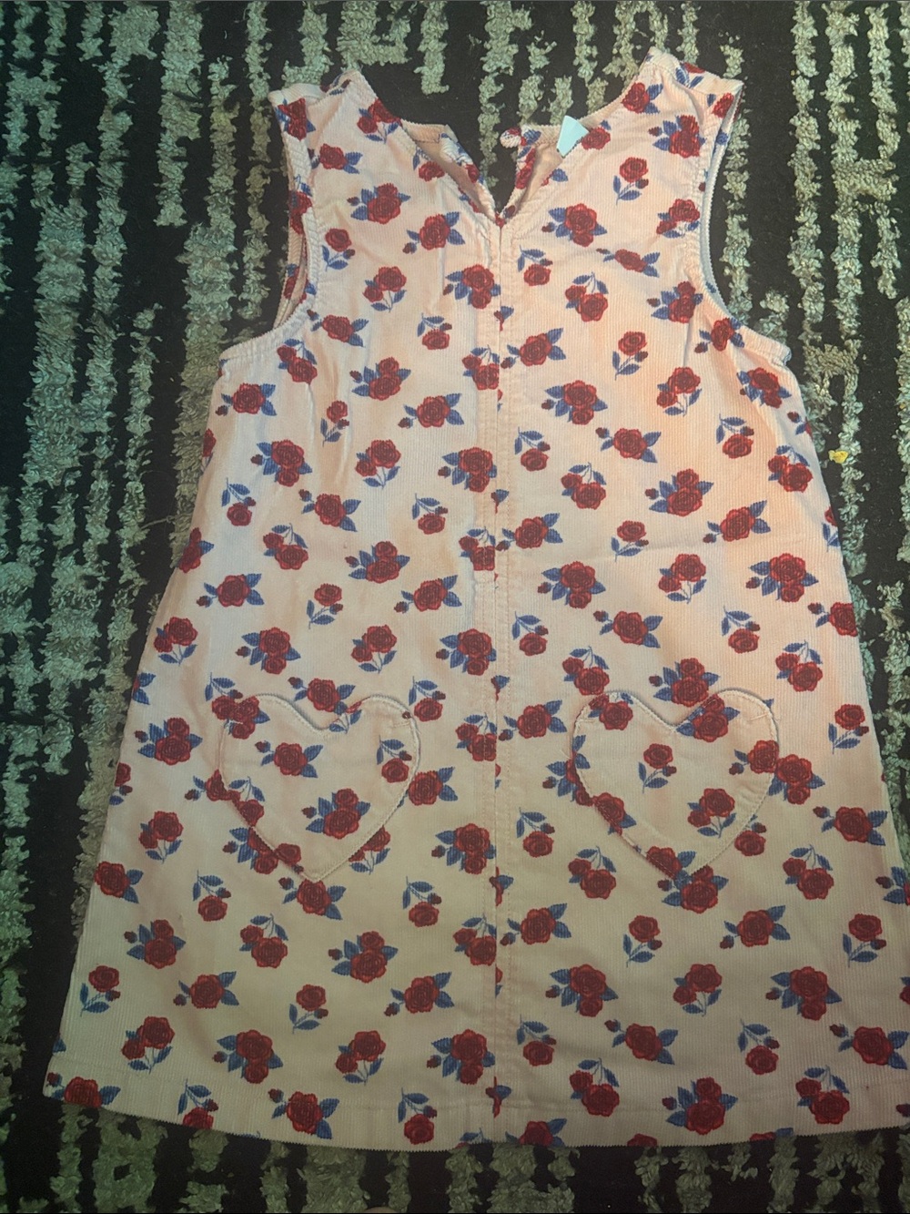 Old Navy Cream Dress with Red Rose Print and Blue Leaves